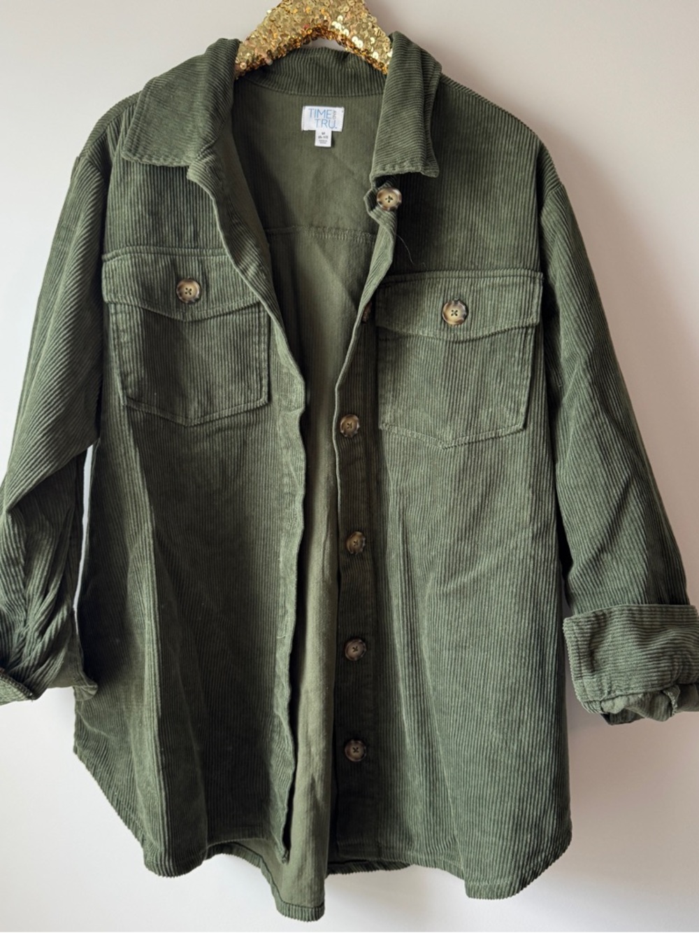 Time and Tru Olive Green Corduroy Button-Up Shacket